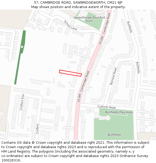 57, CAMBRIDGE ROAD, SAWBRIDGEWORTH, CM21 9JP: Location map and indicative extent of plot