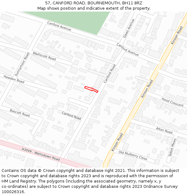 57, CANFORD ROAD, BOURNEMOUTH, BH11 8RZ: Location map and indicative extent of plot