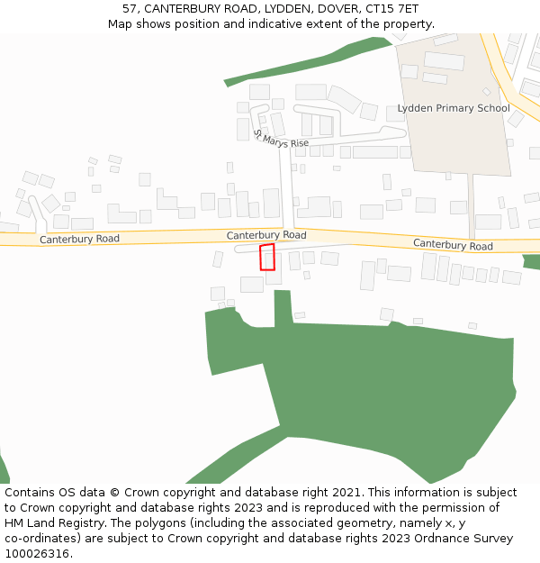 57, CANTERBURY ROAD, LYDDEN, DOVER, CT15 7ET: Location map and indicative extent of plot