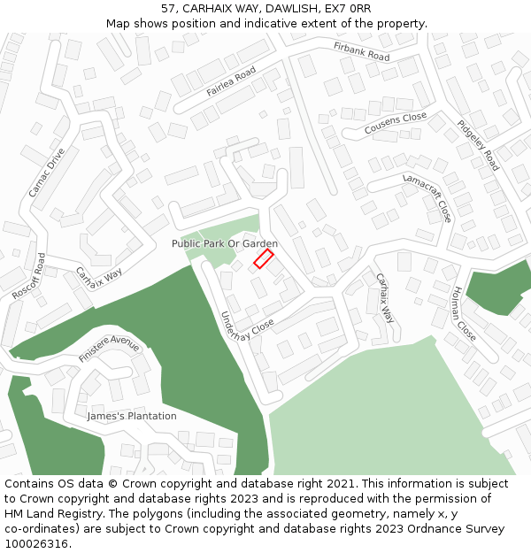 57, CARHAIX WAY, DAWLISH, EX7 0RR: Location map and indicative extent of plot