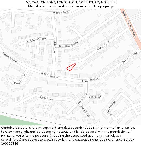 57, CARLTON ROAD, LONG EATON, NOTTINGHAM, NG10 3LF: Location map and indicative extent of plot