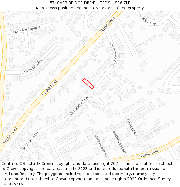 57, CARR BRIDGE DRIVE, LEEDS, LS16 7LB: Location map and indicative extent of plot