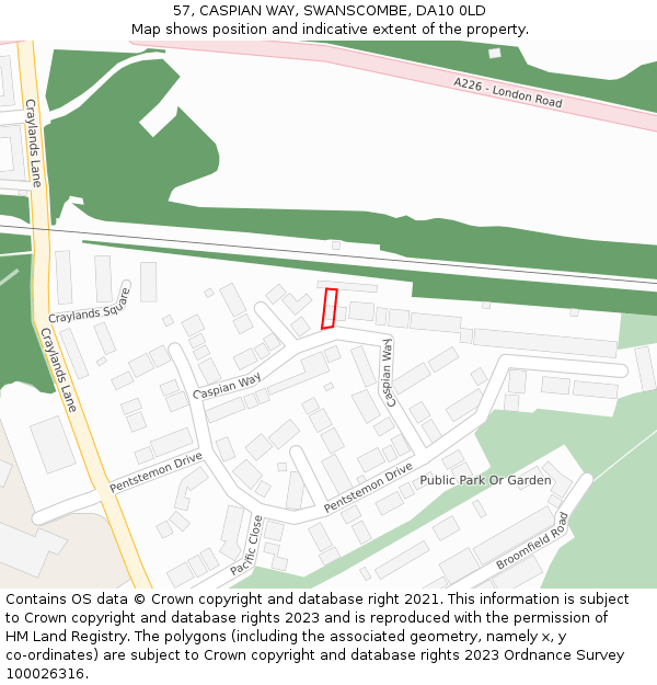 57, CASPIAN WAY, SWANSCOMBE, DA10 0LD: Location map and indicative extent of plot