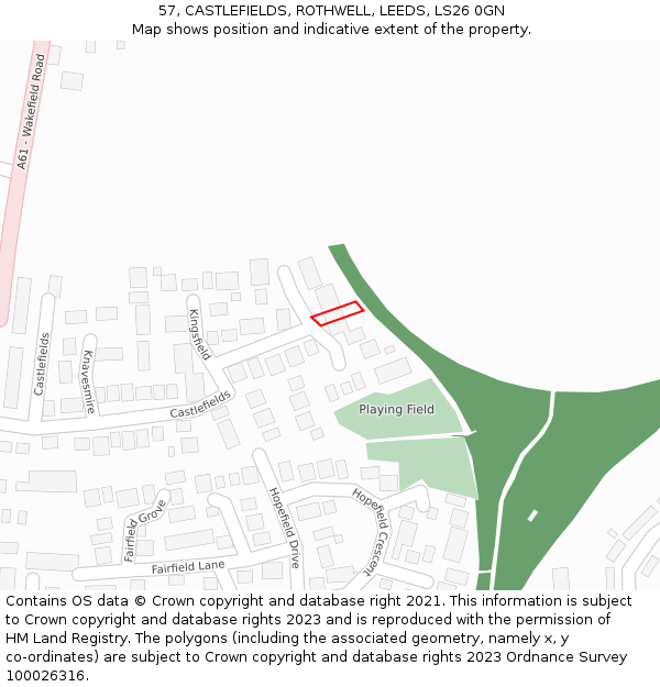 57, CASTLEFIELDS, ROTHWELL, LEEDS, LS26 0GN: Location map and indicative extent of plot