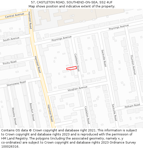 57, CASTLETON ROAD, SOUTHEND-ON-SEA, SS2 4UF: Location map and indicative extent of plot