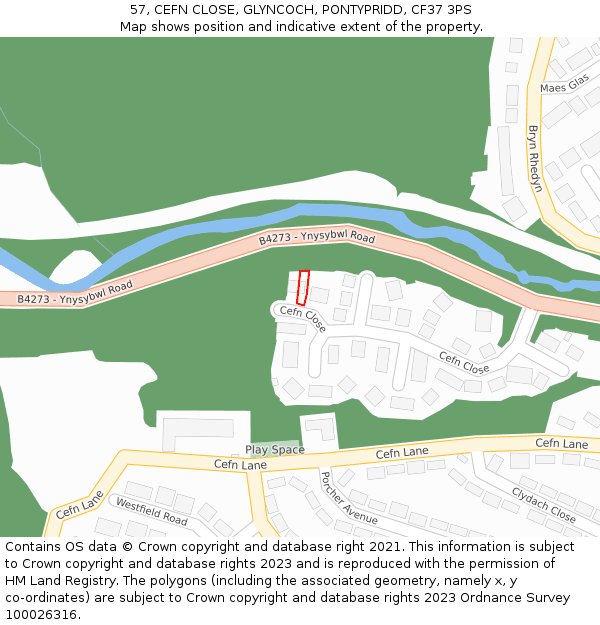 57, CEFN CLOSE, GLYNCOCH, PONTYPRIDD, CF37 3PS: Location map and indicative extent of plot