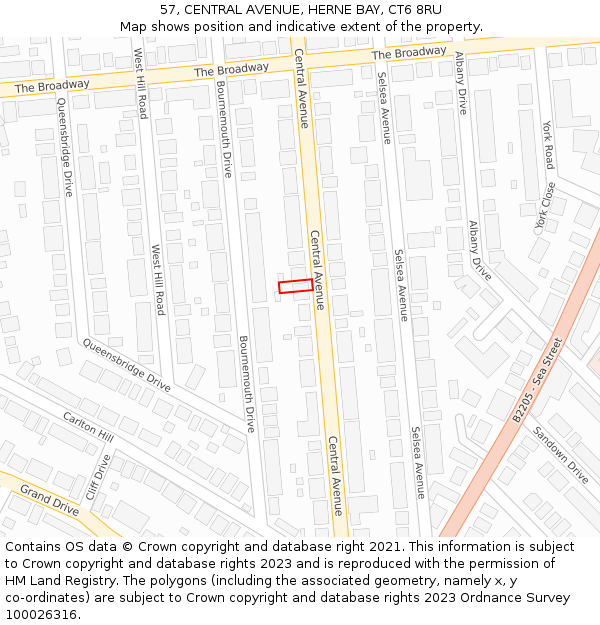 57, CENTRAL AVENUE, HERNE BAY, CT6 8RU: Location map and indicative extent of plot