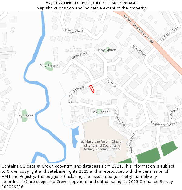 57, CHAFFINCH CHASE, GILLINGHAM, SP8 4GP: Location map and indicative extent of plot