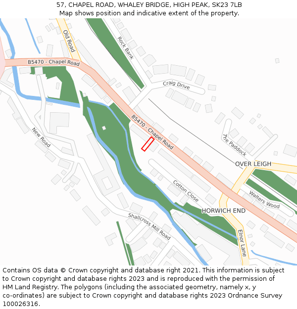 57, CHAPEL ROAD, WHALEY BRIDGE, HIGH PEAK, SK23 7LB: Location map and indicative extent of plot