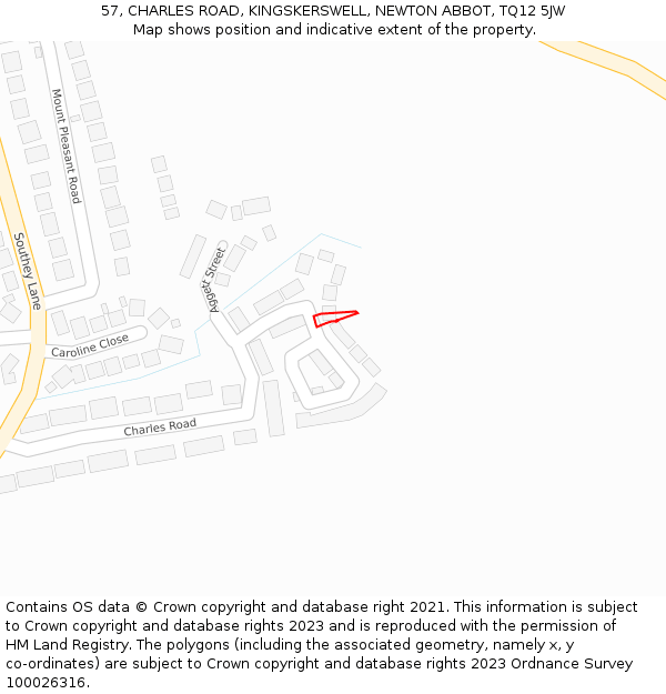 57, CHARLES ROAD, KINGSKERSWELL, NEWTON ABBOT, TQ12 5JW: Location map and indicative extent of plot