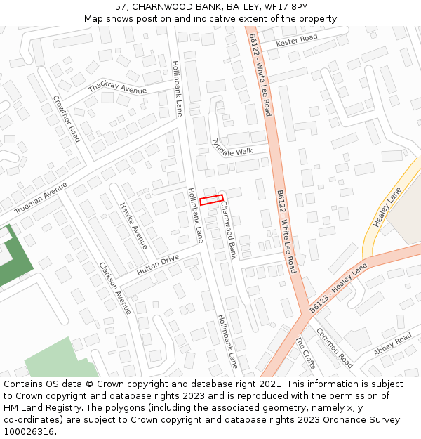 57, CHARNWOOD BANK, BATLEY, WF17 8PY: Location map and indicative extent of plot