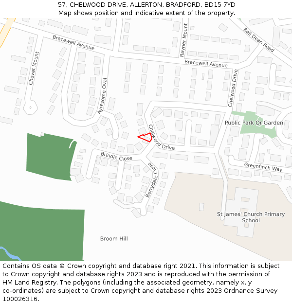 57, CHELWOOD DRIVE, ALLERTON, BRADFORD, BD15 7YD: Location map and indicative extent of plot