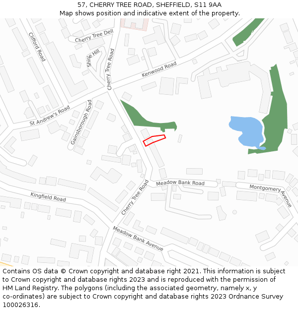 57, CHERRY TREE ROAD, SHEFFIELD, S11 9AA: Location map and indicative extent of plot