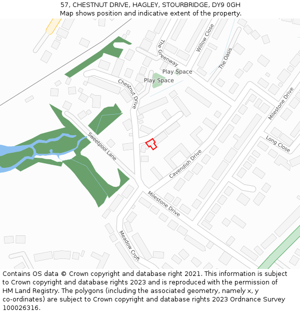 57, CHESTNUT DRIVE, HAGLEY, STOURBRIDGE, DY9 0GH: Location map and indicative extent of plot