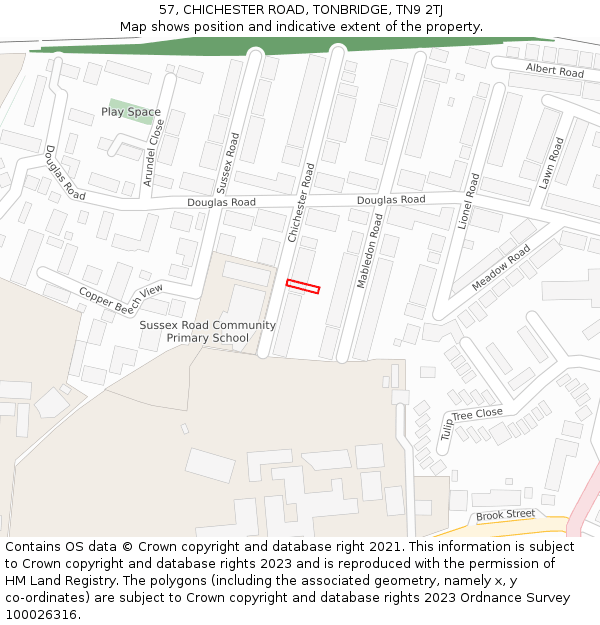 57, CHICHESTER ROAD, TONBRIDGE, TN9 2TJ: Location map and indicative extent of plot