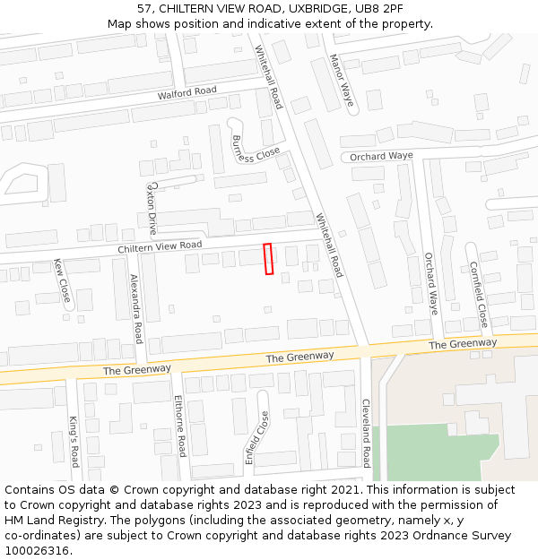 57, CHILTERN VIEW ROAD, UXBRIDGE, UB8 2PF: Location map and indicative extent of plot