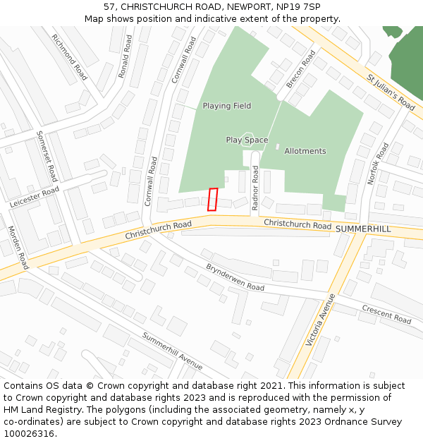57, CHRISTCHURCH ROAD, NEWPORT, NP19 7SP: Location map and indicative extent of plot