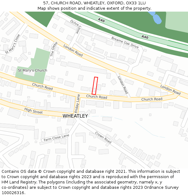 57, CHURCH ROAD, WHEATLEY, OXFORD, OX33 1LU: Location map and indicative extent of plot