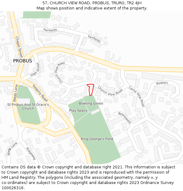 57, CHURCH VIEW ROAD, PROBUS, TRURO, TR2 4JH: Location map and indicative extent of plot
