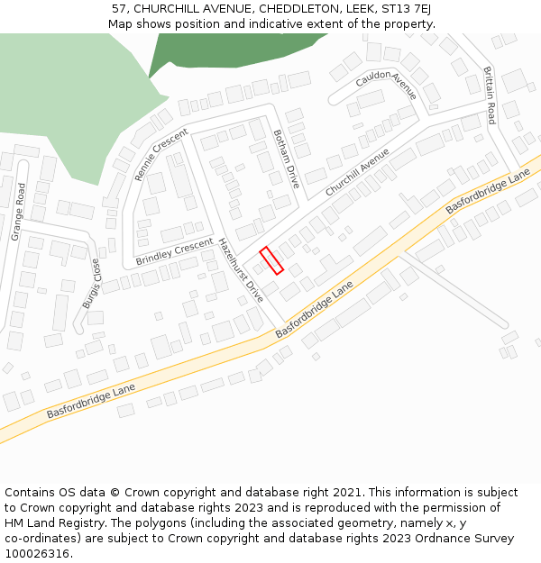 57, CHURCHILL AVENUE, CHEDDLETON, LEEK, ST13 7EJ: Location map and indicative extent of plot