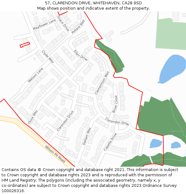 57, CLARENDON DRIVE, WHITEHAVEN, CA28 9SD: Location map and indicative extent of plot