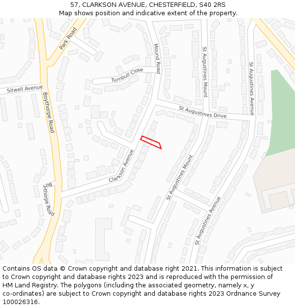 57, CLARKSON AVENUE, CHESTERFIELD, S40 2RS: Location map and indicative extent of plot