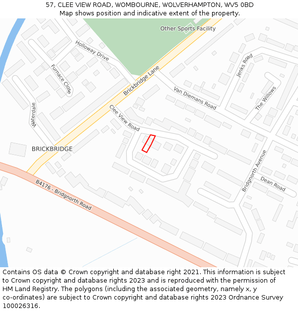 57, CLEE VIEW ROAD, WOMBOURNE, WOLVERHAMPTON, WV5 0BD: Location map and indicative extent of plot