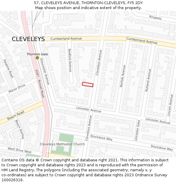 57, CLEVELEYS AVENUE, THORNTON-CLEVELEYS, FY5 2DY: Location map and indicative extent of plot