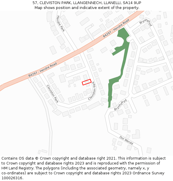 57, CLEVISTON PARK, LLANGENNECH, LLANELLI, SA14 9UP: Location map and indicative extent of plot