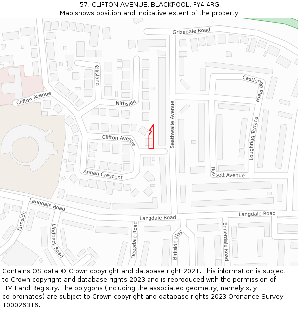 57, CLIFTON AVENUE, BLACKPOOL, FY4 4RG: Location map and indicative extent of plot