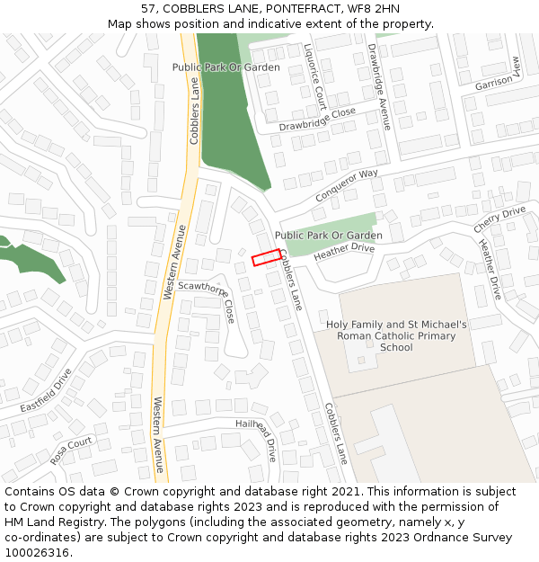57, COBBLERS LANE, PONTEFRACT, WF8 2HN: Location map and indicative extent of plot