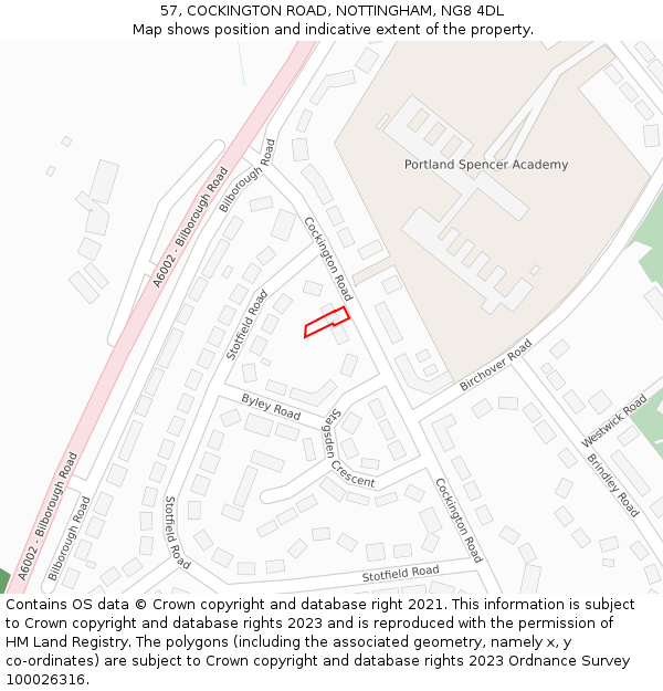 57, COCKINGTON ROAD, NOTTINGHAM, NG8 4DL: Location map and indicative extent of plot