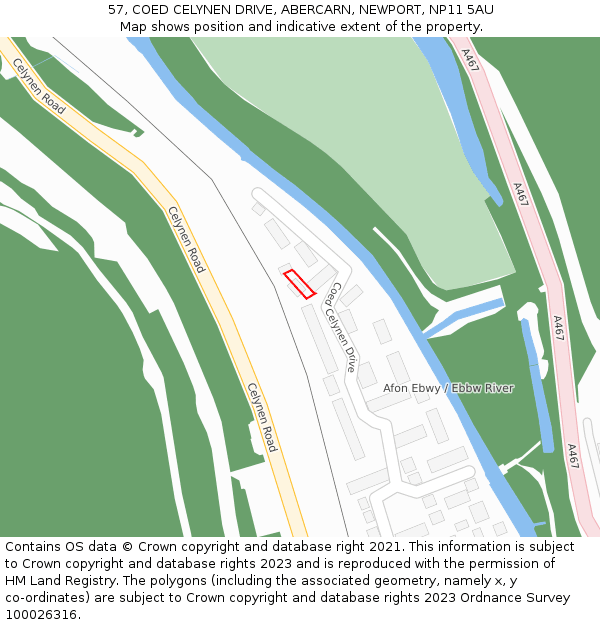 57, COED CELYNEN DRIVE, ABERCARN, NEWPORT, NP11 5AU: Location map and indicative extent of plot