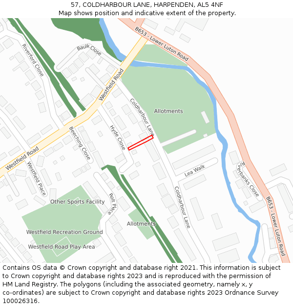 57, COLDHARBOUR LANE, HARPENDEN, AL5 4NF: Location map and indicative extent of plot