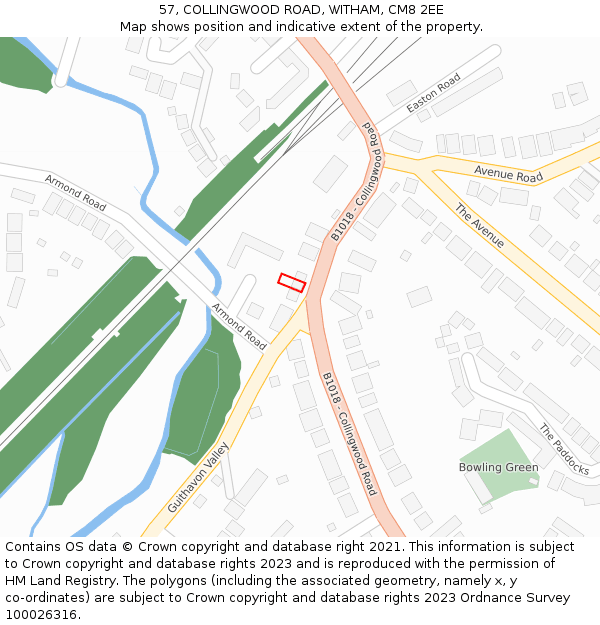 57, COLLINGWOOD ROAD, WITHAM, CM8 2EE: Location map and indicative extent of plot