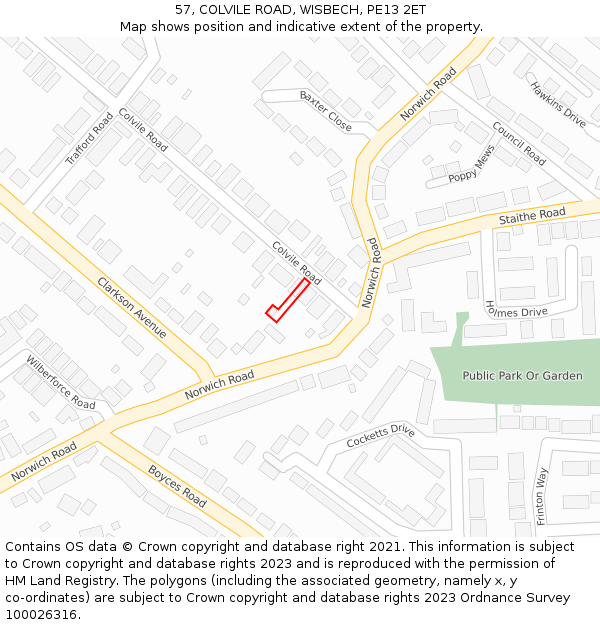 57, COLVILE ROAD, WISBECH, PE13 2ET: Location map and indicative extent of plot