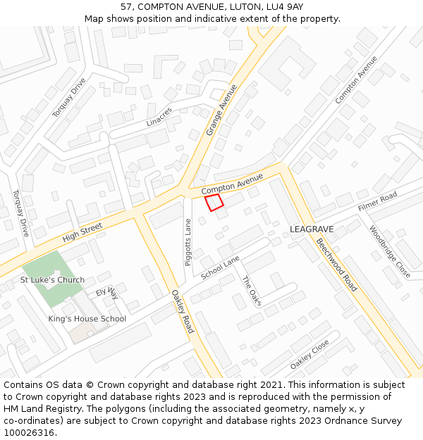 57, COMPTON AVENUE, LUTON, LU4 9AY: Location map and indicative extent of plot