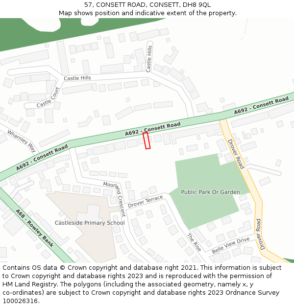 57, CONSETT ROAD, CONSETT, DH8 9QL: Location map and indicative extent of plot