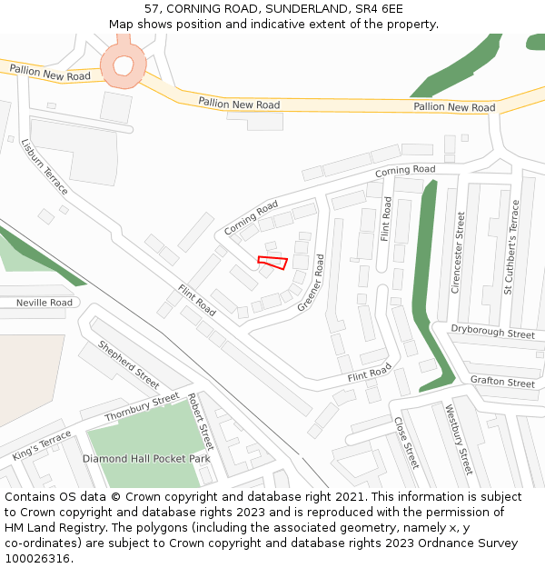 57, CORNING ROAD, SUNDERLAND, SR4 6EE: Location map and indicative extent of plot