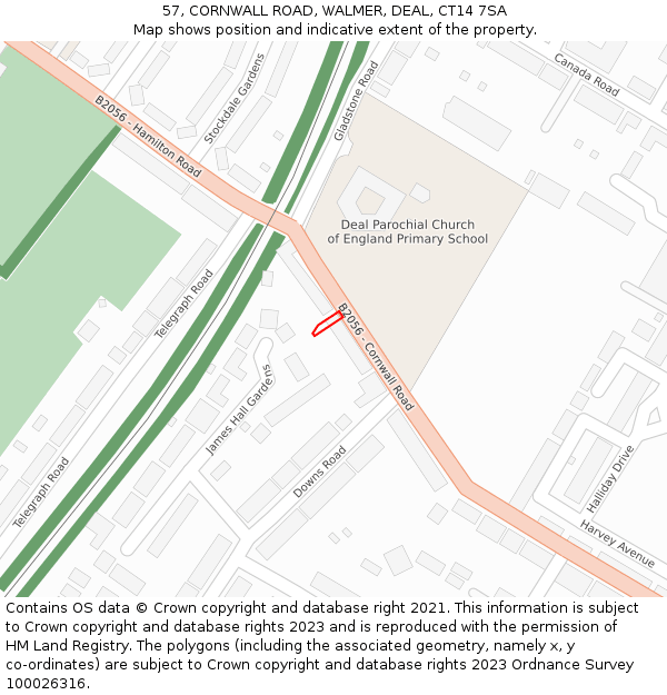 57, CORNWALL ROAD, WALMER, DEAL, CT14 7SA: Location map and indicative extent of plot