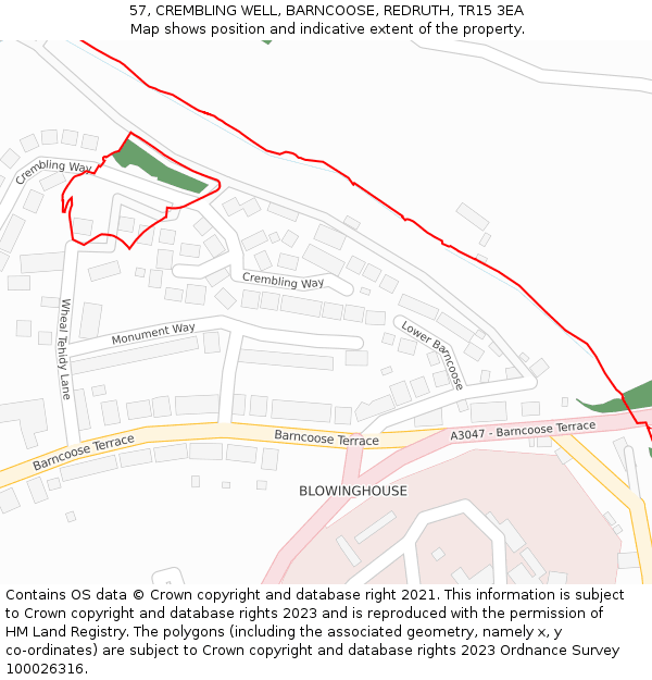 57, CREMBLING WELL, BARNCOOSE, REDRUTH, TR15 3EA: Location map and indicative extent of plot