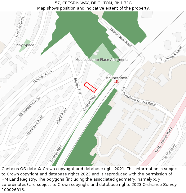 57, CRESPIN WAY, BRIGHTON, BN1 7FG: Location map and indicative extent of plot