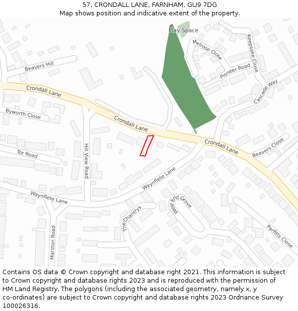 57, CRONDALL LANE, FARNHAM, GU9 7DG: Location map and indicative extent of plot