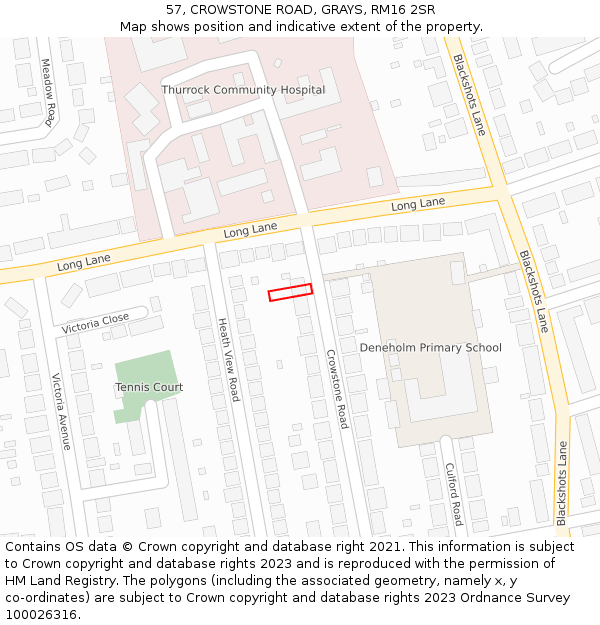 57, CROWSTONE ROAD, GRAYS, RM16 2SR: Location map and indicative extent of plot