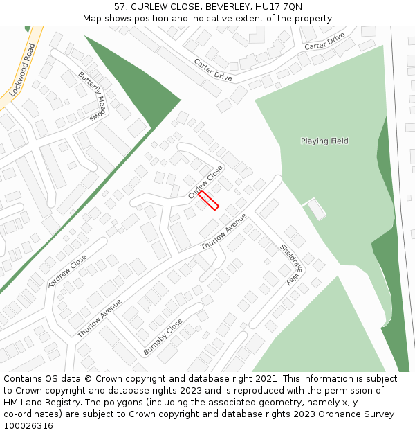 57, CURLEW CLOSE, BEVERLEY, HU17 7QN: Location map and indicative extent of plot