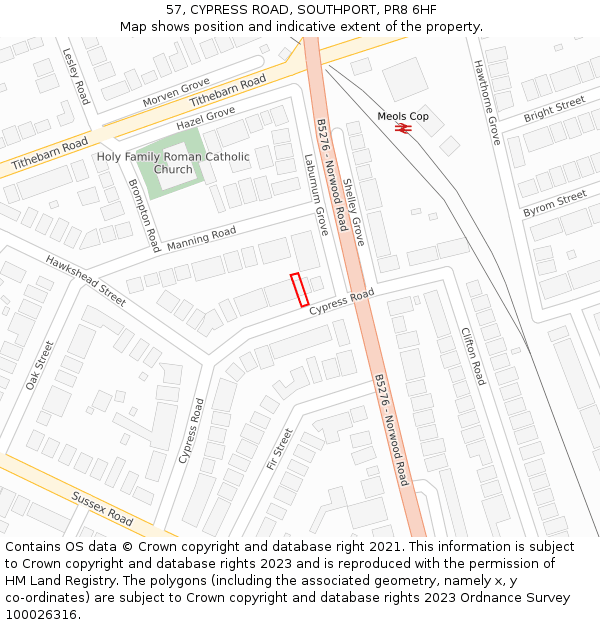 57, CYPRESS ROAD, SOUTHPORT, PR8 6HF: Location map and indicative extent of plot