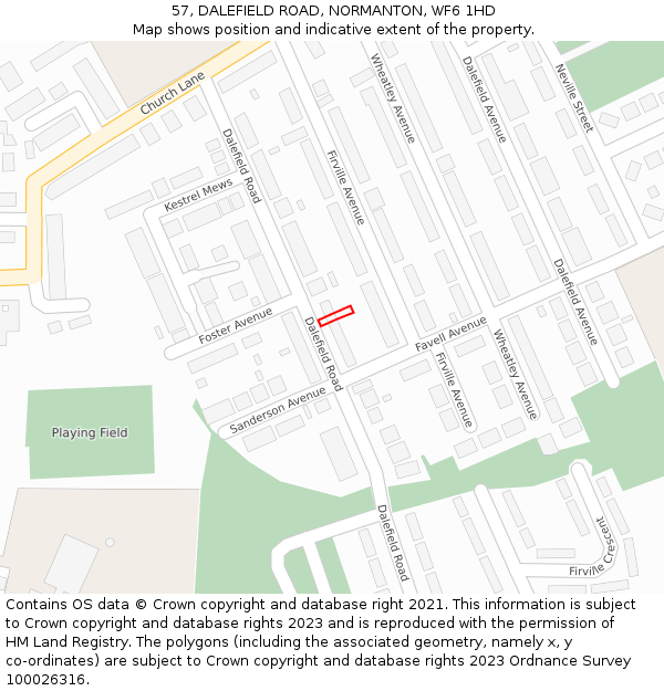 57, DALEFIELD ROAD, NORMANTON, WF6 1HD: Location map and indicative extent of plot