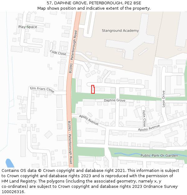 57, DAPHNE GROVE, PETERBOROUGH, PE2 8SE: Location map and indicative extent of plot