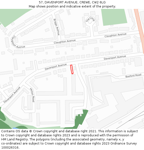 57, DAVENPORT AVENUE, CREWE, CW2 6LG: Location map and indicative extent of plot