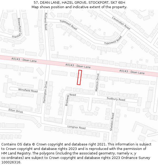 57, DEAN LANE, HAZEL GROVE, STOCKPORT, SK7 6EH: Location map and indicative extent of plot